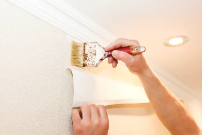 Pose de papier peint au Héron — revêtements muraux et toiles de verre